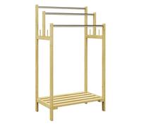 HOMCOM Toallero de Pie de Bambú, Toallero Escalera de Baño con 3 Barras de Acero Inoxidable, Estante Abierto, 4 Ganchos, Estilo Moderno, 50,5x31x90 cm, Natural