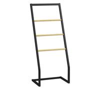 HOMCOM Toallero de Pie Toallero para Baño con 4 Barras de Bambú y Acero para Lavadero 40,5x28x98 cm Negro y Natural