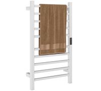 HOMCOM Toallero Eléctrico de Pared 110W Radiador Toallero Eléctrico con Control WiFi Pantalla Táctil Temporizador 10 Barras Temperatura Ajustable Bajo Consumo IPX4 Blanco