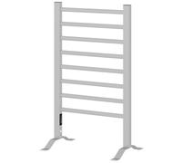 HOMCOM Toallero Eléctrico de Pared o Suelo 150 W Radiador Toallero Eléctrico de Aleación de Aluminio con Función de Temporizador y 8 Barras para Baño 53x35x90 cm Plata