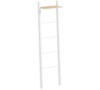 HOMCOM Toallero Escalera con Estante Superior y 4 Barras, Toallero de Baño para Apoyar en Pared, Estantería de Escalera Inclinada, para Dormitorio, Salón, 43x20x151 cm, Blanco y Roble
