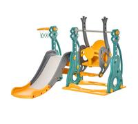 HOMCOM Tobogán Infantil con Columpio y Canasta de Baloncesto 3 en 1 para 18-36 Meses con Asiento Ajustable 152x149x107 cm Multicolor Aosom España