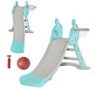 HOMCOM Tobogán para Niños +18 Meses Plegable con Canasta Modelo Jirafa para Interiores y Exteriores 147x82x85,5 cm Azul y Gris Aosom España