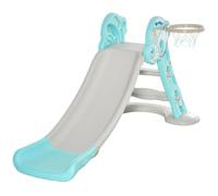HOMCOM Tobogán para Niños +18 Meses Plegable 2 en 1 con Canasta de Baloncesto Modelo Jirafa Juguete Infantil para Interiores y Exteriores 140x87x75 cm Azul y Gris