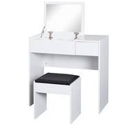 HOMCOM Tocador Compacto con Espejo Abatible y Cajones y Taburete Estilo Minimalista Escritorio Pequeño 80x40x79cm Blanco Aosom España