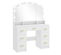 HOMCOM Tocador con 10 Luces LED de 3 Colores, Tocador de Maquillaje con Espejo, Mesa de Maquillaje con 7 Cajones, 3 Compartimentos, Moderno, para Dormitorio, Salón, Blanco