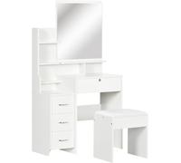 HOMCOM Tocador de Maquillaje con Taburete y Espejo de Estilo Moderno con 4 Cajones 4 Compartimientos 80x38x143 cm Blanco Aosom España