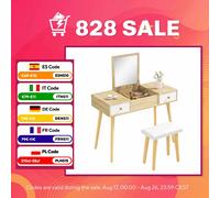 HOMCOM Tocador con Espejo Abatible Cajones y Taburete 100x45x118 Color Natural