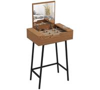 HOMCOM Tocador con espejo abatible, escritorio industrial con 16 compartimentos pequeños y patas de acero, escritorio de maquillaje para dormitorio, efecto madera natural