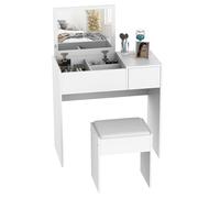 HOMCOM Tocador con espejo abatible, taburete acolchado, blanco
