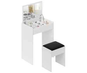 HOMCOM Tocador con Espejo abatible, Taburete Acolchado, Blanco
