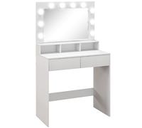 HOMCOM Tocador con espejo Hollywood, cajones, 3 modos de iluminación, 10 bombillas, 80 x 40 x 135 cm, blanco