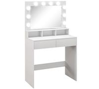 HOMCOM Tocador con Espejo Hollywood, tocador de Maquillaje con cajones, 3 Modos de iluminación, 10 Bombillas, tocador Moderno para Dormitorio, salón, 80 x 40 x 135 cm, Blanco
