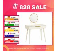 HOMCOM Tocador con Espejo Redondo Mesa de Maquillaje con 2 Cajones Estilo Moderno 80x40x123 cm Blanco