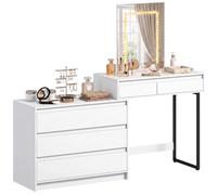 HOMCOM Tocador con Espejo y Luces LED, 5 cajones, Moderno, Blanco | Mesa de tocador, iluminación de 3 colores, para dormitorio, tocador moderno para maquillaje, para mujeres y niñas