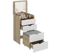 HOMCOM Tocador con Espejo y Taburete 3 en 1, 2 cajones, Roble y Blanco