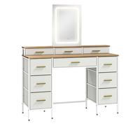 HOMCOM Tocador con Luces LED de 3 Colores, Tocador de Maquillaje con Espejo, Mesa de Maquillaje con 10 Cajones de Tela, Patas de Acero, Moderno, para Dormitorio, Salón, Natural