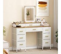 HOMCOM Tocador con Luces LED de 3 Colores, Tocador de Maquillaje con Espejo, Mesa de Maquillaje con 10 Cajones de Tela, Patas de Acero, Moderno, para Dormitorio, Salón, Natural