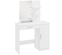 HOMCOM Tocador de Dormitorio con Armario, Cajón, Espejo de Maquillaje y Estantes Abiertos, 90x38x138 cm, Blanco Aosom España