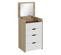 Homcom tocador de maquillaje 3 en 1 con taburete oculto y espejo abatible, mesa de maquillaje de vidrio visible con 3 cajones y taburete acolchado, para espacios reducidos, vestidor, roble y blanco