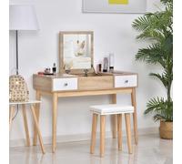 HOMCOM Tocador con Espejo Abatible Cajones y Taburete 100x45x118 Color Natural
