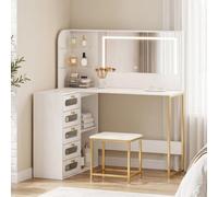 HOMCOM Tocador de Maquillaje con Espejo LED Regulables Taburete Blanco