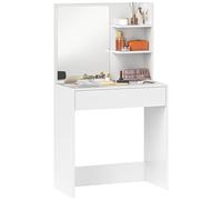 HOMCOM Tocador de Maquillaje con Espejo Mesa de Maquillaje con Cajón y 3 Estantes Abiertos Tocador para Espacios Pequeños Dormitorio Salón Blanco