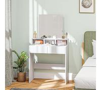 HOMCOM Tocador de Maquillaje con Espejo, Tocador con 2 Cajones, 3 Compartimentos Abiertos, Mesa de Maquillaje para Espacios Pequeños, Dormitorio, Blanco