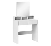 HOMCOM Tocador de Maquillaje con Espejo, Tocador con 2 Cajones, 3 Compartimentos Abiertos, Mesa de Maquillaje para Espacios Pequeños, Dormitorio, 75x38x135 cm, Blanco