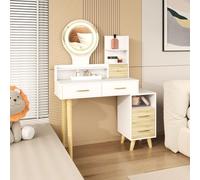HOMCOM Tocador de Maquillaje con Espejo y Luces LED 5 Cajones Blanco