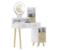 Homcom tocador de maquillaje con espejo y luces led mesa de maquillaje con iluminación ajustable 5 cajones y 4 compartimentos tocador para dormitorio salón blanco