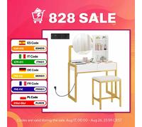 Homcom tocador de maquillaje con espejo y taburete acolchado, tocador con estación de carga, 2 cajones, 3 estantes abiertos, puerto usb, estructura metálica, para dormitorio, blanco