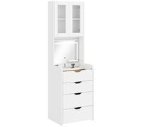 HOMCOM Tocador de Maquillaje con luces LED de 3 Colores Espejo Abatible y Taburete Acolchado 3 Cajones y Estantes Blanco