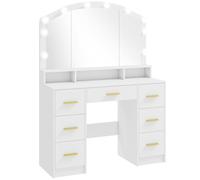 HOMCOM Tocador de Maquillaje con Luces LED de 3 Colores Tocador con Espejo 7 Cajones y 3 Compartimentos Blanco