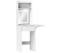 HOMCOM Tocador de Maquillaje con Luces LED de Color Ajustable y Espejo Lateral Abatible Cajón Compartimentos Abiertos Blanco