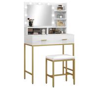 HOMCOM Tocador de Maquillaje con Luz y Taburete para Dormitorio Blanco