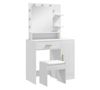 Homcom tocador de maquillaje con taburete mesa de maquillaje con espejo led cajones estante ajustable y estantes abiertos para dormitorio sala de estar blanco