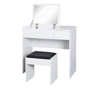 HOMCOM Tocador de Maquillaje con Taburete Mesa de Maquillaje con Espejo Tapa Abatible y Cajas de Almacenamiento 80x40x79 cm y 40x30x40 cm Blanco