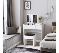 HomCom® Tocador con Taburete Espejo Tapa Abatible Mesa para Maquillaje 3 Cajas y 1 Cajón Blanco Aosom España