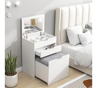 HOMCOM Tocador de Maquillaje con Taburete Oculto y Espejo Abatible, Mesa de Maquillaje con Cajón y 7 Compartimentos White