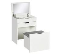 Homcom tocador de maquillaje con taburete oculto y espejo abatible, mesa de maquillaje con cajón y 7 compartimentos, taburete acolchado con almacenamiento, para espacios reducidos, vestidor, blanco 11