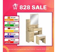 HOMCOM Tocador de Maquillaje con Taburete, Tocador con Espejo, 4 Cajones, Estantes, Compartimentos Abiertos, Estilo Moderno, para Dormitorio, Vestidor, 80x38x143 cm, Natural