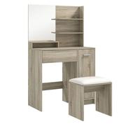 HOMCOM Tocador de Maquillaje con Taburete, Tocador con Espejo, Estantes Abiertos, Cajón y Estante Ajustable, Anti-vuelco, para Dormitorio, Salón y Vestidor, Natural