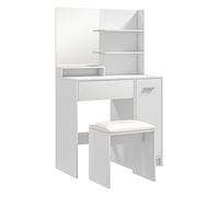HOMCOM Tocador de Maquillaje con Taburete, Tocador con Espejo, Estantes Abiertos, Cajón y Estante Ajustable, Anti-vuelco, para Dormitorio, Salón y Vestidor, Blanco