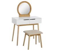 HOMCOM Tocador Diseño escandinavo Mesa de Maquillaje con Espejo 2 cajones y Taburete Blanco pino Claro Aosom España