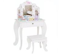 HOMCOM Tocador Infantil de Madera con Taburete y Espejo Mesa de Maquillaje para Niños 63x40x85,5 cm Blanco Aosom España