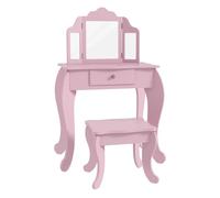 HOMCOM Tocador Infantil con Taburete y Espejo Ajustable, Tocador para Niñas con Cajón, Mesa de Maquillaje para Niños y Niñas de 3-6 Años, Rosa