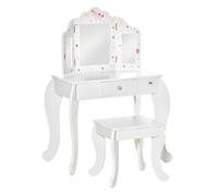 HOMCOM Tocador Infantil de Madera con Taburete y Espejo Mesa de Maquillaje para Niños 63x40x85,5 cm Blanco Aosom España