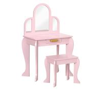 HOMCOM Tocador para Niños con Espejo y Taburete Tocador Infantil Tocador de Maquillaje para Niña de 3 a 6 Años con Cajón Rosa Rosa