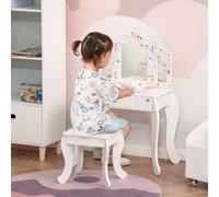 Homcom Tocador Infantil de Madera con Taburete Espejo y Cajón Rosa